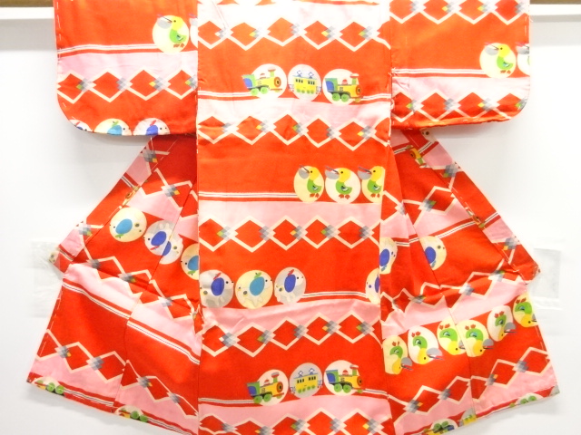 アンティーク　変わり横段に玩具模様着物